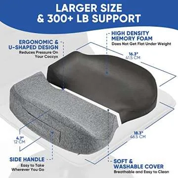 EVERREST Seat Cushion for Office Chair Plus Size - Firm Extra Wide Large Memory Foam Pillow for Tail...