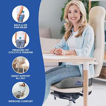 EVERREST Seat Cushion for Office Chair Plus Size - Firm Extra Wide Large Memory Foam Pillow for Tailbone, Coccyx, Sciatica, Back Pain Relief – Thick Pad for Long Hours Sitting, Gaming