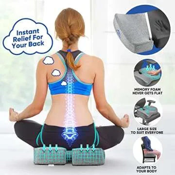 EVERREST Seat Cushion for Office Chair Plus Size - Firm Extra Wide Large Memory Foam Pillow for Tailbone, Coccyx, Sciatica, Back Pain Relief – Thick Pad for Long Hours Sitting, Gaming