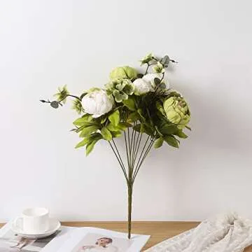Duovlo Fake Flowers Vintage Artificial Peony Silk Flowers Wedding Home Decoration,Pack of 1 (New Green)