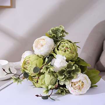 Duovlo Fake Flowers Vintage Artificial Peony Silk Flowers Wedding Home Decoration,Pack of 1 (New Green)