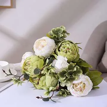 Duovlo Fake Flowers Vintage Artificial Peony Silk Flowers Wedding Home Decoration,Pack of 1 (New Green)