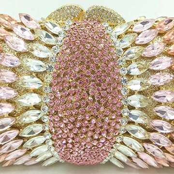 Boutique De FGG Women Multi-Pink Crystal Clutch Purse Evening Bags with Spikes Wedding Party Rhinestone Clutch Handbag, Mini