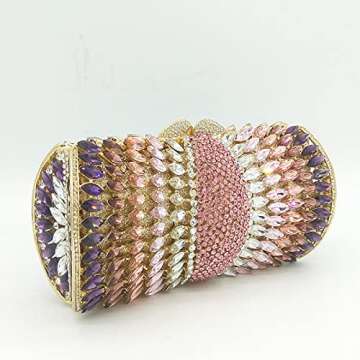 Boutique De FGG Women Multi-Pink Crystal Clutch Purse Evening Bags with Spikes Wedding Party Rhinestone Clutch Handbag, Mini