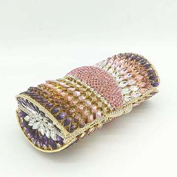 Boutique De FGG Women Multi-Pink Crystal Clutch Purse Evening Bags with Spikes Wedding Party Rhinestone Clutch Handbag, Mini