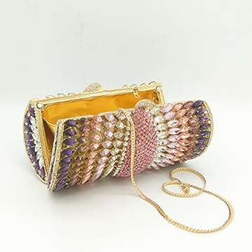 Boutique De FGG Women Multi-Pink Crystal Clutch Purse Evening Bags with Spikes Wedding Party Rhinestone Clutch Handbag, Mini