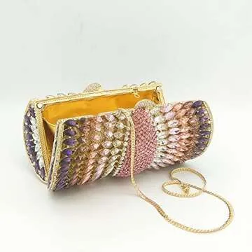 Boutique De FGG Women Multi-Pink Crystal Clutch Purse Evening Bags with Spikes Wedding Party Rhinestone Clutch Handbag, Mini
