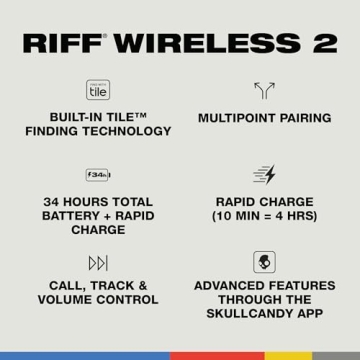 Skullcandy Riff 2 Wireless Headphones 34H Battery Supreme Sound