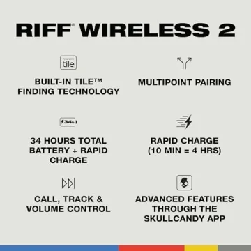 Skullcandy Riff 2 Wireless Headphones 34H Battery Supreme Sound