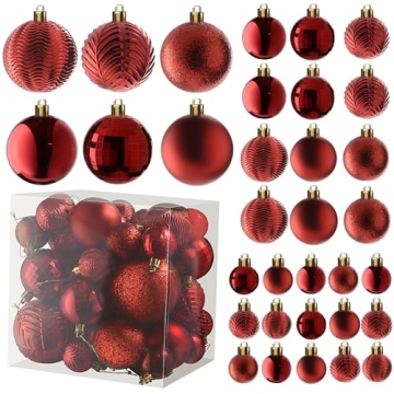 Prextex 36pc Shatterproof Christmas Ball Ornaments Set - Festive Christmas Balls Different Sizes - R...