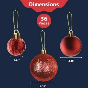 Prextex 36pc Shatterproof Christmas Ornaments Set for Festive Decor