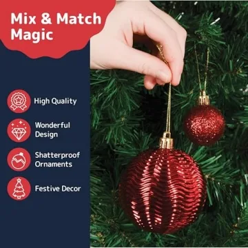 Prextex 36pc Shatterproof Christmas Ornaments Set for Festive Decor