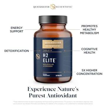 Quicksilver Scientific H2 Elite - Molecular Hydrogen for Energy + Metabolism Support, Water Tablets Perfect for Open Containers - Magnesium Malate Drink Additive (30 Molecular Hydrogen Tablets)