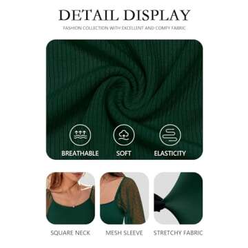 DOROSE Women's Sheer Mesh Long Sleeve Tops Blouse Work Casual Shirts Dark Green S