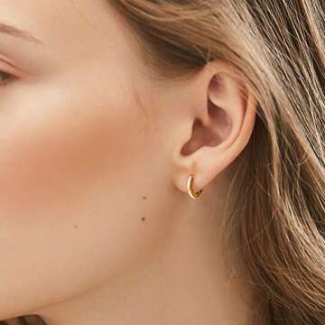 Small Gold Hoop Earrings for Women:14k Real Gold Plated Hypoallergenic Tiny Cartilage Huggie Ear Jewelry