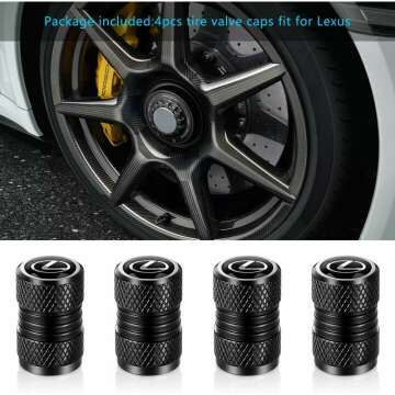 Lexus Valve Stem Caps - Black Metal Covers 4 Pieces