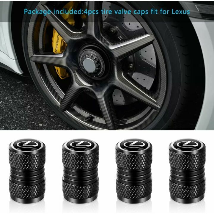 Lexus Valve Stem Caps - Black Metal Covers 4 Pieces