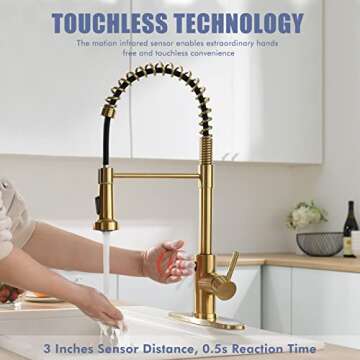 GIMILI Gold Touchless Faucet with Pull Down Sprayer, Motion Sensor Smart Activated Single Hole Sprin...