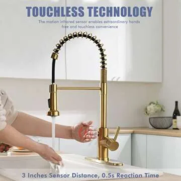 GIMILI Gold Touchless Faucet with Pull Down Sprayer, Motion Sensor Smart Activated Single Hole Sprin...