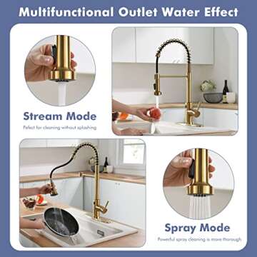 GIMILI Gold Touchless Faucet with Pull Down Sprayer, Motion Sensor Smart Activated Single Hole Spring Faucet for Kitchen Sink, Brushed Brass Finish