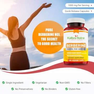Kaibro Nutra Berberine 500mg (1000mg Per Serving) for Supports Healthy Immune Function, Anti-oxidant,Gastrointestinal & Overall Wellness - 120 Capsules
