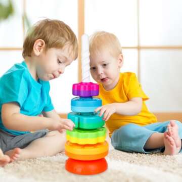 BYFWH Spinning Stacking Toys for Babies 12+ Month Ring Stacker Stacking Toys for Toddlers 1-3 Montessori Toys,Educational Learning Sensory Toys for Kids Easter Christmas Birthday Present for Baby