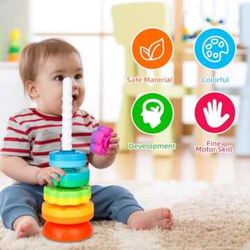 BYFWH Spinning Stacking Toys for Babies 12+ Month Ring Stacker Stacking Toys for Toddlers 1-3 Montessori Toys,Educational Learning Sensory Toys for Kids Easter Christmas Birthday Present for Baby