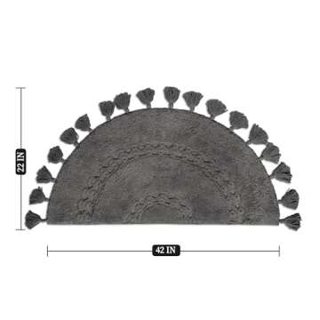 Unique Boho Rug - Half Circle Mat with Crochet Insert Detail & Tassels - 100% Cotton Boho Bathroom R...