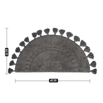 Unique Boho Rug - Half Circle Mat with Crochet Insert Detail & Tassels - 100% Cotton Boho Bathroom R...