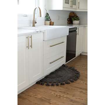 Unique Boho Rug - Half Circle Mat with Crochet Insert Detail & Tassels - 100% Cotton Boho Bathroom Rugs - Decorative Non-Slip Bohemian Rug for Bath & Bedroom - Cute Boho Decor - Charcoal Gray 42x22