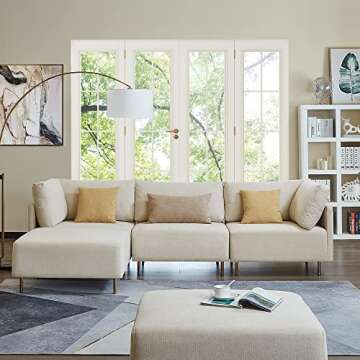 Familymill 108'' L Shaped Modular Sectional Couch Set - L Shape Modern Convertible Sofa Couch with R...