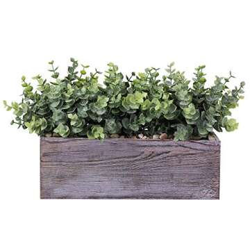 Faux Eucalyptus Plants in Rustic Wood Planter Box