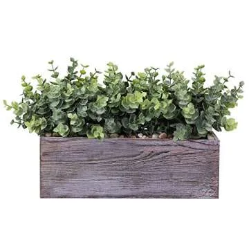Faux Eucalyptus Plants in Rustic Wood Planter Box