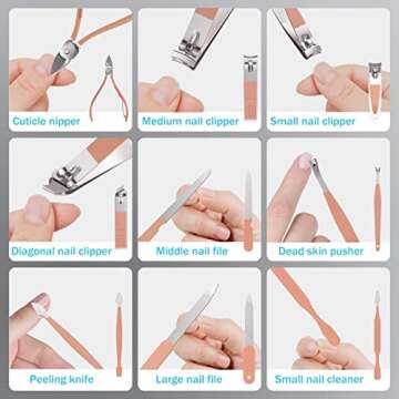 Tseoa Manicure Set Personal Care, Nail Clipper Kit, Professional Nail Clipper Pedicure Set, Nail Tools with Luxurious Travel Case, Gifts for Men Women Family Friend, 31 Pieces (Pink)