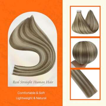 Full Shine Human Hair Extensions Tape in Double Sided 16 Inch Remy Tape in Human Hair Extensions Col...