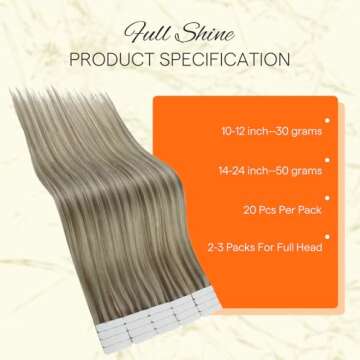 Full Shine Human Hair Extensions Tape in Double Sided 16 Inch Remy Tape in Human Hair Extensions Color 8 Ash Brown and 60 Blonde 50 Grams 20 PCS Add Volume