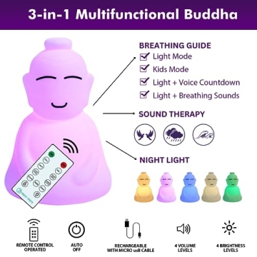 INNER TRUTH Meditation with Buddha Kit - 3 in 1 Guided Breathing Calm Down Buddha Anxiety Relief Device + Stress Ball. Stress Relief and Mindfulness Gifts. ADHD Tools for Adults & Kids. Yoga Gifts