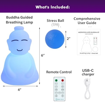 INNER TRUTH Meditation with Buddha Kit - 3 in 1 Guided Breathing Calm Down Buddha Anxiety Relief Device + Stress Ball. Stress Relief and Mindfulness Gifts. ADHD Tools for Adults & Kids. Yoga Gifts