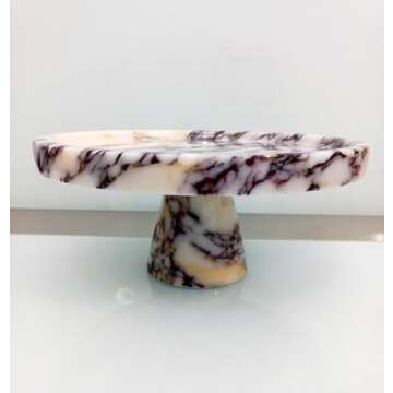 12" (30cm) Marble Cake Stand, Pedestal Serving Bowl, Natural Viola Marble, Cake Serving Platter, Foo...
