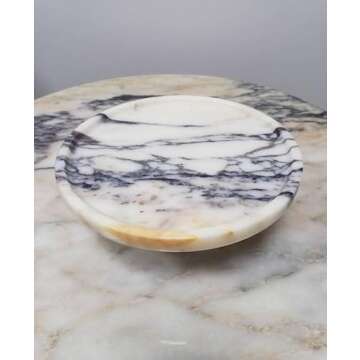 12" (30cm) Marble Cake Stand, Pedestal Serving Bowl, Natural Viola Marble, Cake Serving Platter, Footed, Home Gifts, Gifts for her(Width:12 inches)-ZY