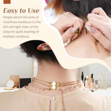 Necklace Layering Clasps, 2 Pcs Necklace Clasps and Closures for Women, 18K Gold Non-Fading Necklace Separator for Layering, Multi Strands Stackable Multiple Necklace Clasp for Women