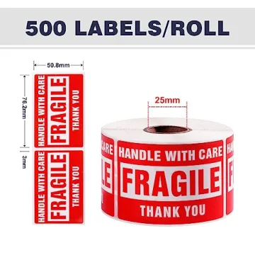 LuckyGuard Fragile Stickers - 1 Roll of 500 Labels