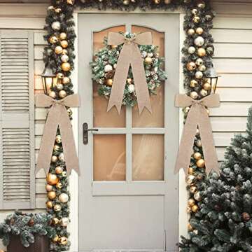 Aneco 16 Pieces Christmas Burlap Ribbon Bows Festival Decoration Bows Xmas Hanging Ribbon Bows for Christmas Home Decor, 16 x 9 Inches