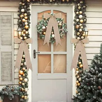 Aneco 16 Pieces Christmas Burlap Ribbon Bows Festival Decoration Bows Xmas Hanging Ribbon Bows for Christmas Home Decor, 16 x 9 Inches