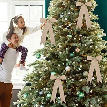 Aneco 16 Pieces Christmas Burlap Ribbon Bows Festival Decoration Bows Xmas Hanging Ribbon Bows for Christmas Home Decor, 16 x 9 Inches