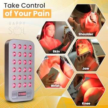 Happy Sol The Mini Go Handheld Red Light Therapy Device, 24 LEDs, 5 Brightness Levels, Adjustable Fr...
