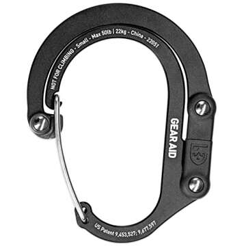 GEAR AID HEROCLIP Carabiner Clip and Hook (Small) For Purse, Stroller, and Backpack, Stealth Black, ...