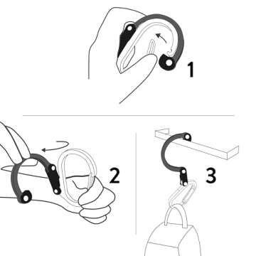 GEAR AID HEROCLIP Carabiner Clip and Hook (Small) For Purse, Stroller, and Backpack, Stealth Black, 2 Pack