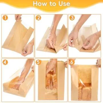 Funcoo 25 Pcs Paper Bread Bag for Home Bread Sourdough Bread Bakery Storage Bags with Window, Large Bakery Bread Loaf Bags for Baked Goods Packaging, Label Seal sticker included