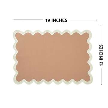 Folkulture Placemats Set of 4, 13 x 19 Inches 100% Cotton Rustic Place Mats or Heat ResistantTable Mats for Dining Table Decor, Boho Placemats, Scalloped Kitchen Mats or Table Placemats (Sand)